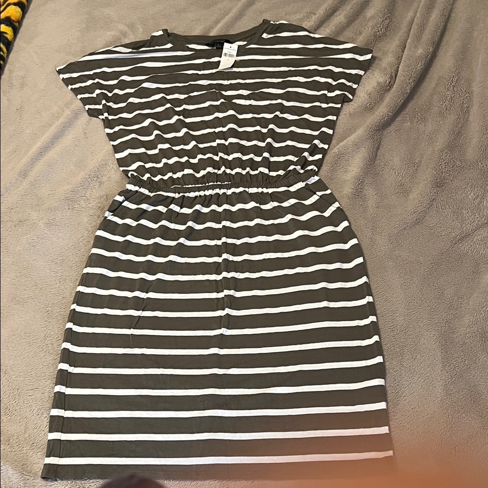 Banana Republic Striped Mini Dress - Olive Green and White NWT